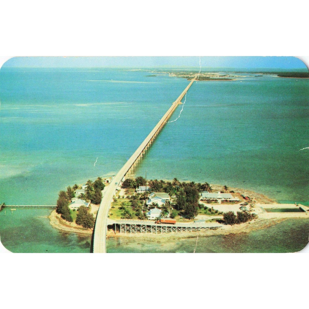 Vintage 1954 Pigeon Key Seven Mile Bridge Florida Postcard Overseas Highway